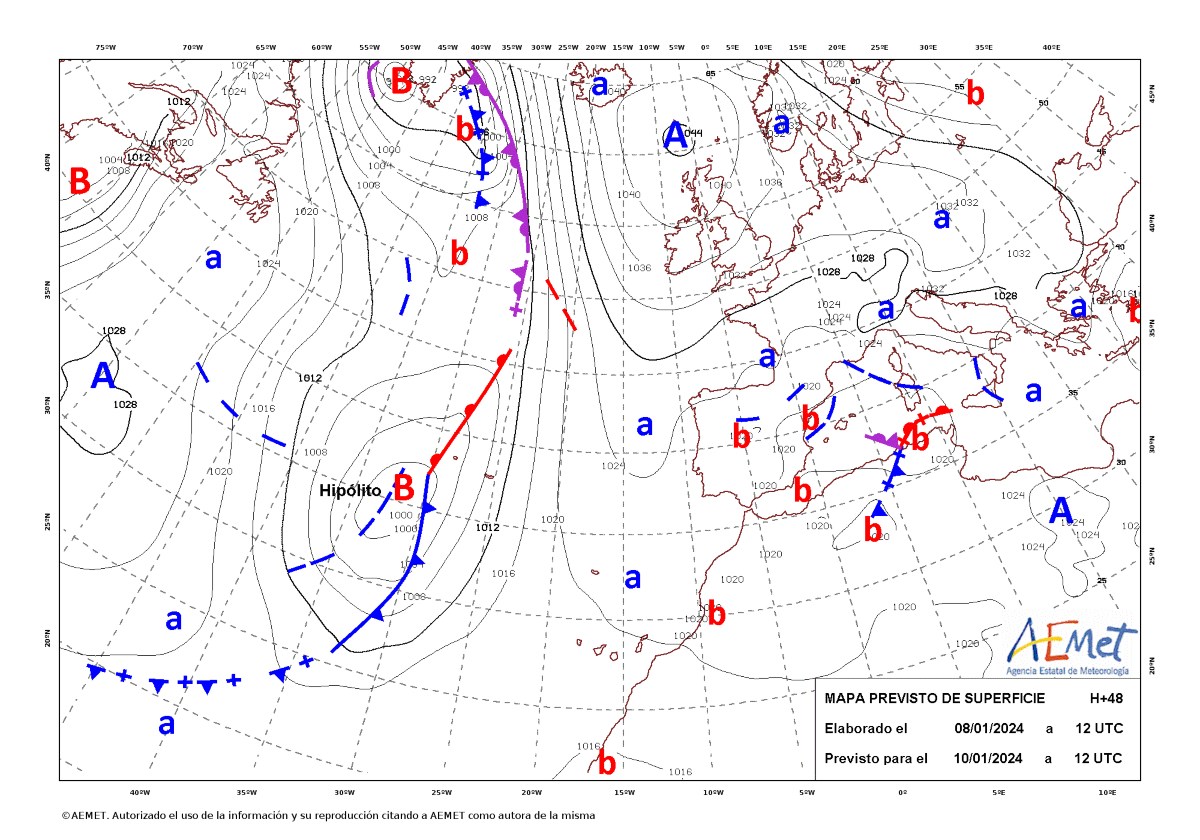 Imagen de la AEMET con la llegada de la borrasca Hipólito a Canarias